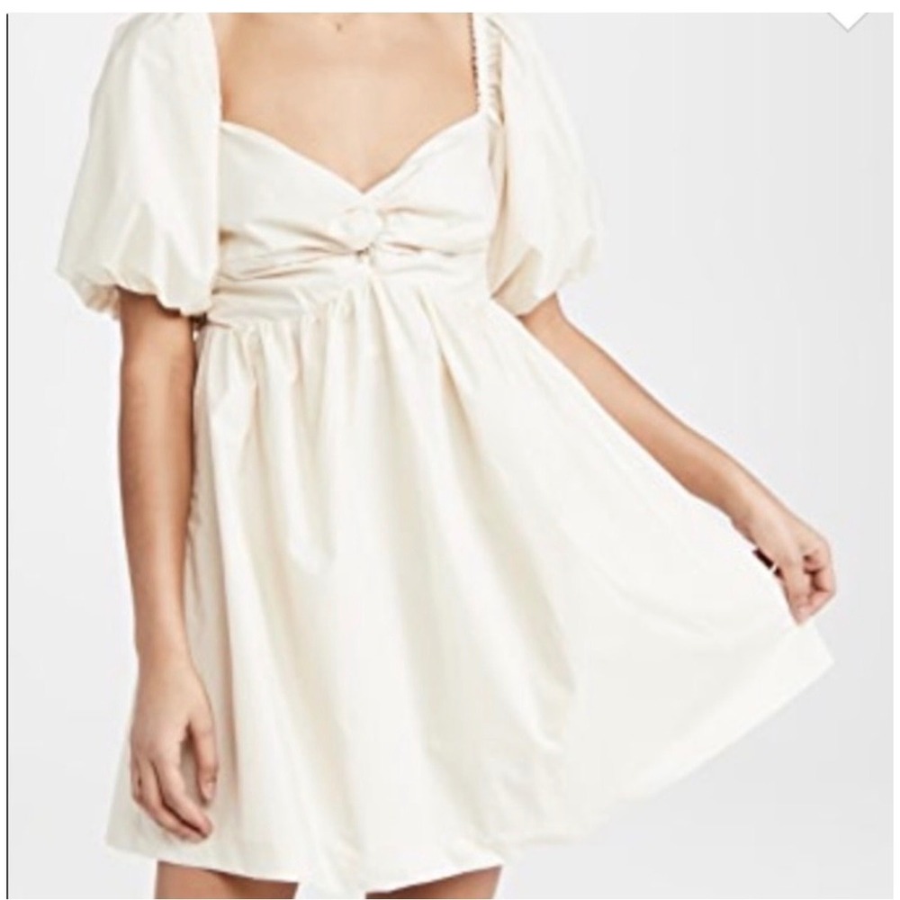 En Saison Poplin Babydoll Dress Womens Large Cream Excellent Puff Sleeve Mini